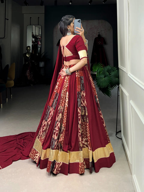 Red Navratri chic in Rayon-Tussar Lehenga Choli For Women In USA