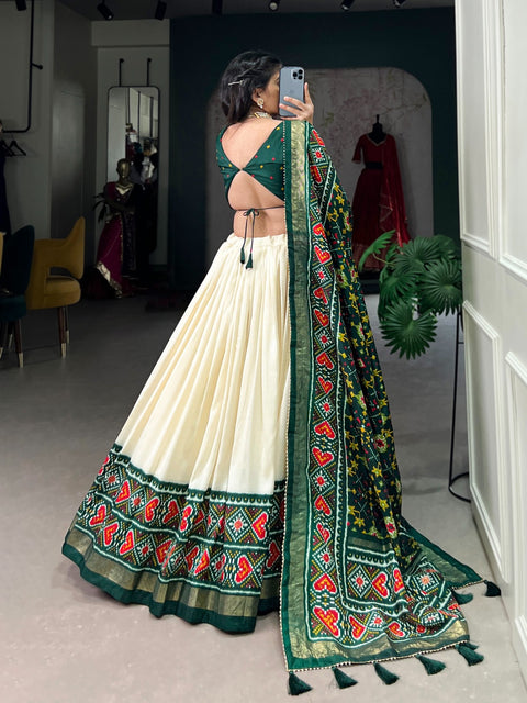 Green Wedding Grace in Patola Print lehenga choli for women in USA .