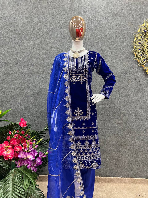 Blue Designer Party Wear Look Top-Dupatta and Fully Stiched Bottom For Woman