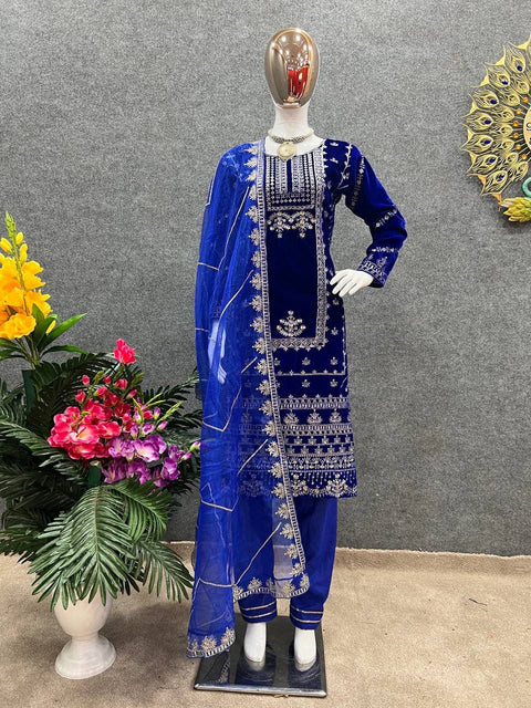 Blue Designer Party Wear Look Top-Dupatta and Fully Stiched Bottom For Woman