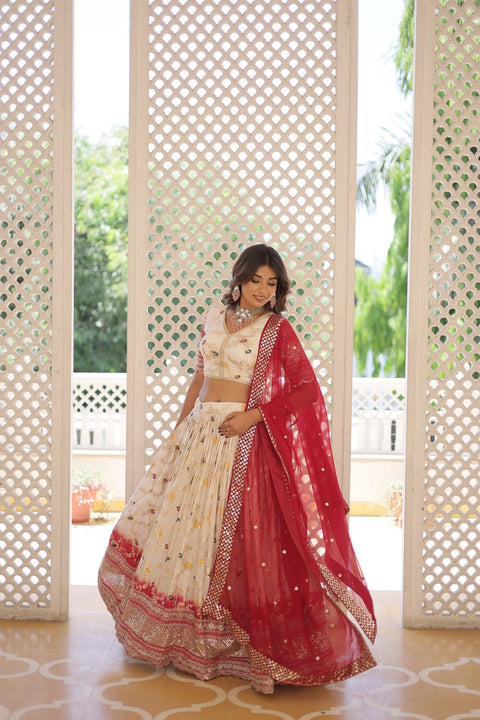 Off White Designer Dyeable Pure Viscose Jacquard fabric Lehenga Choli & Dupatta Set For Women