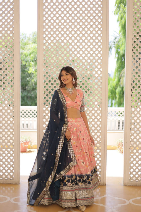 Light Pink Designer Dyeable Pure Viscose Jacquard fabric Lehenga Choli & Dupatta Set For Women