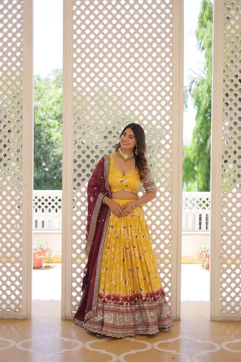 Yellow Designer Dyeable Pure Viscose Jacquard fabric Lehenga Choli & Dupatta Set For Women