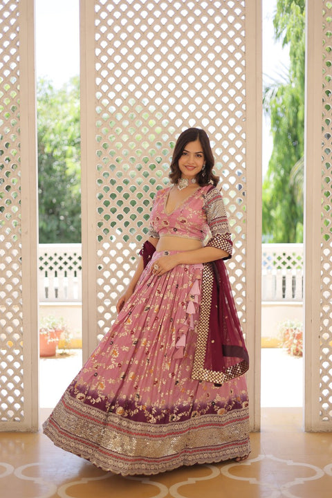 Pink Designer Dyeable Pure Viscose Jacquard fabric Lehenga Choli & Dupatta Set For Women