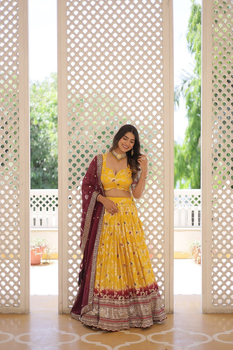 Yellow Designer Dyeable Pure Viscose Jacquard fabric Lehenga Choli & Dupatta Set For Women