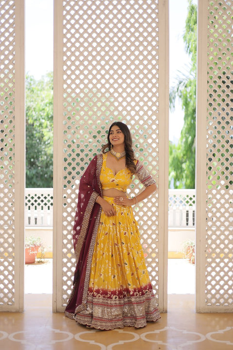 Yellow Designer Dyeable Pure Viscose Jacquard fabric Lehenga Choli & Dupatta Set For Women