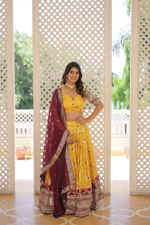 Yellow Designer Dyeable Pure Viscose Jacquard fabric Lehenga Choli & Dupatta Set For Women