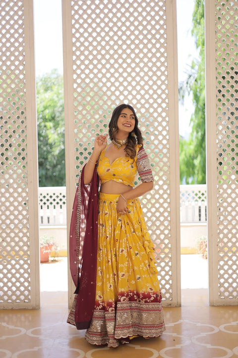 Yellow Designer Dyeable Pure Viscose Jacquard fabric Lehenga Choli & Dupatta Set For Women