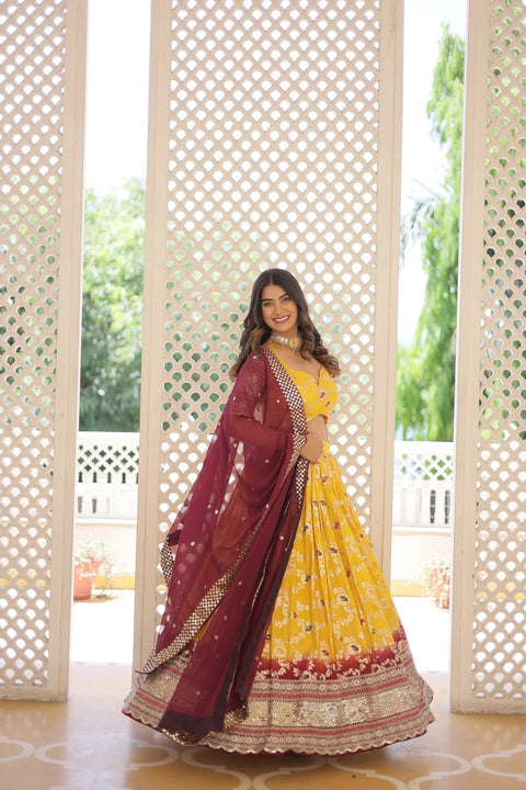 Yellow Designer Dyeable Pure Viscose Jacquard fabric Lehenga Choli & Dupatta Set For Women