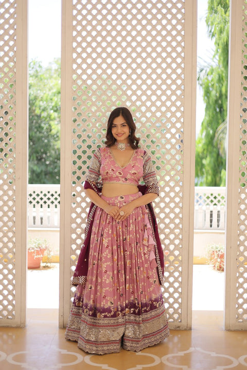 Pink Designer Dyeable Pure Viscose Jacquard fabric Lehenga Choli & Dupatta Set For Women