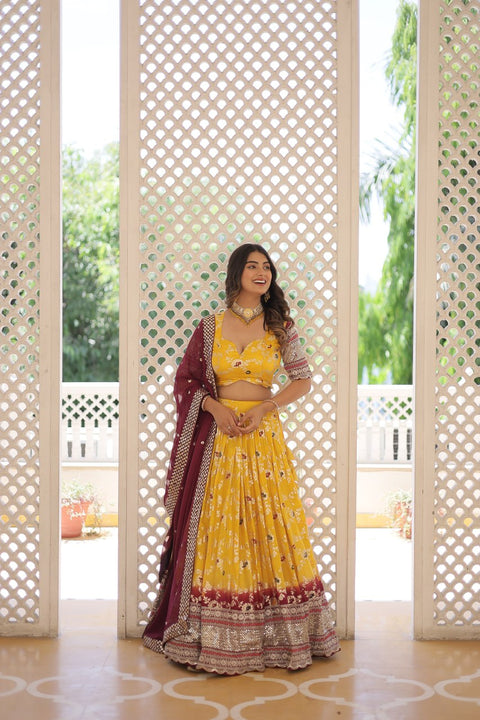 Yellow Designer Dyeable Pure Viscose Jacquard fabric Lehenga Choli & Dupatta Set For Women