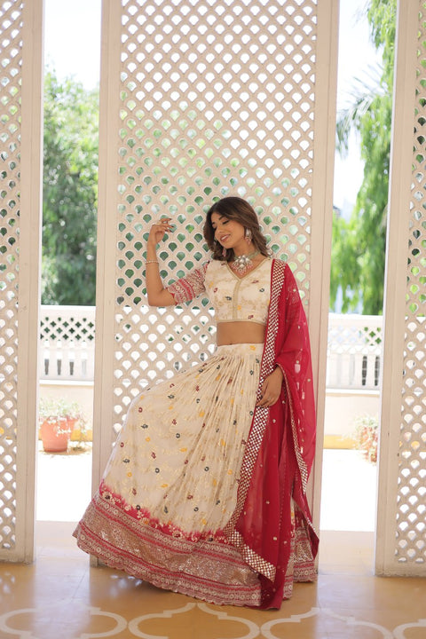 Off White Designer Dyeable Pure Viscose Jacquard fabric Lehenga Choli & Dupatta Set For Women