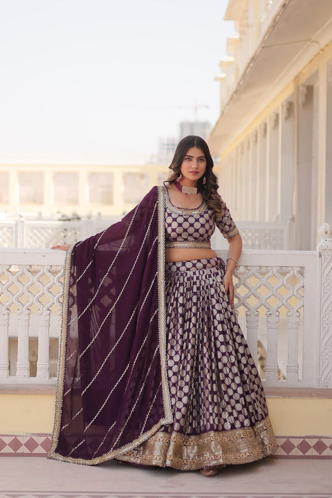 Lavender Desirable Women's Fully Flaired Lehenga Made With Faux Georgette Fabrics With sequins Embroidered Blouse For Women