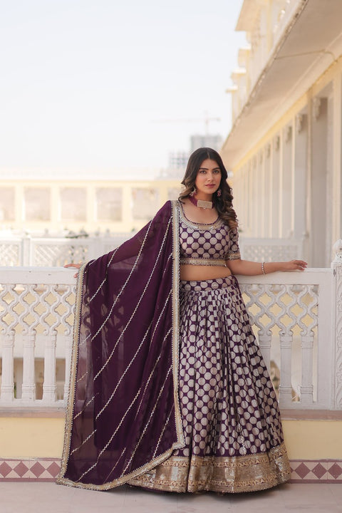 Lavender Desirable Women's Fully Flaired Lehenga Made With Faux Georgette Fabrics With sequins Embroidered Blouse For Women