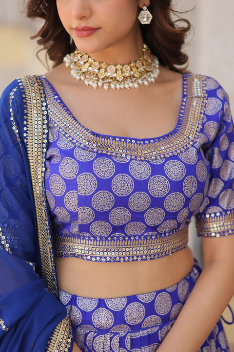 Blue Desirable Women's Fully Flaired Lehenga Made With Faux Georgette Fabrics With sequins Embroidered Blouse For Women