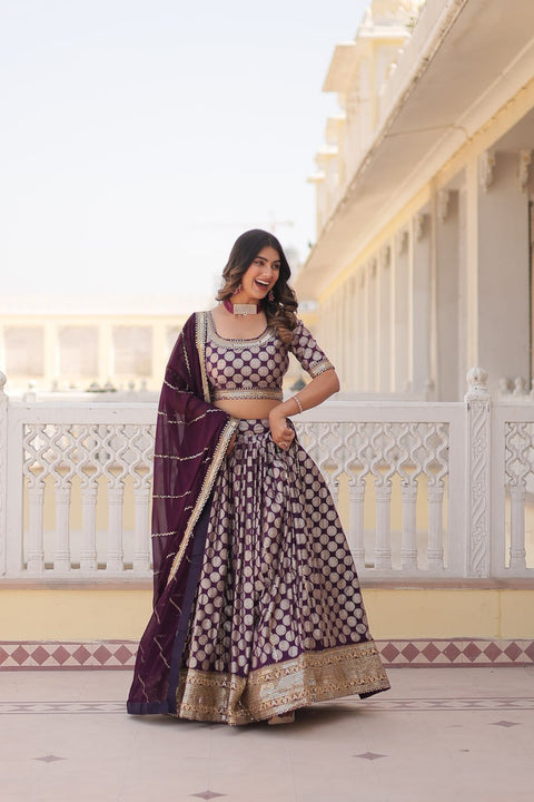 Lavender Desirable Women's Fully Flaired Lehenga Made With Faux Georgette Fabrics With sequins Embroidered Blouse For Women