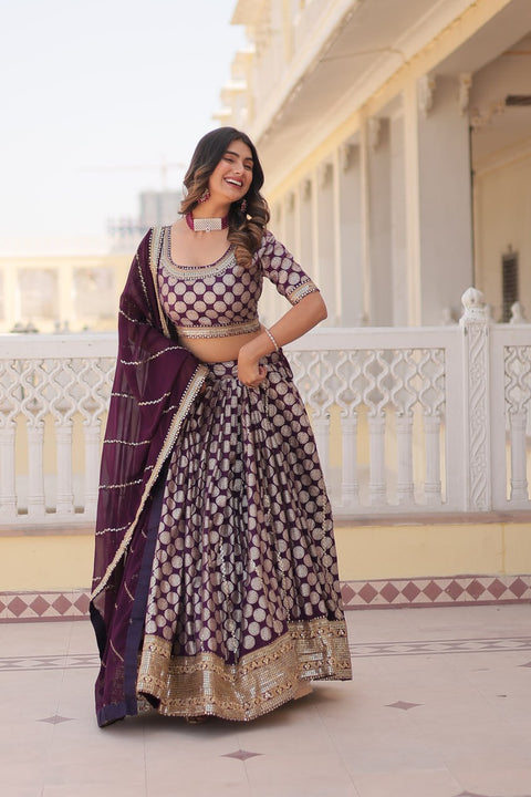 Lavender Desirable Women's Fully Flaired Lehenga Made With Faux Georgette Fabrics With sequins Embroidered Blouse For Women