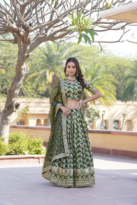 Green Dyeable Pure Viscose Jacquard Lehenga Choli & Dupatta Set For Women