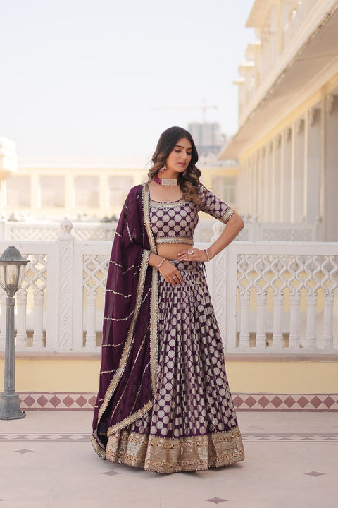 Lavender Desirable Women's Fully Flaired Lehenga Made With Faux Georgette Fabrics With sequins Embroidered Blouse For Women