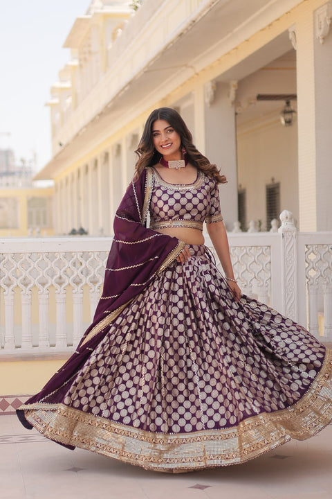 Lavender Desirable Women's Fully Flaired Lehenga Made With Faux Georgette Fabrics With sequins Embroidered Blouse For Women