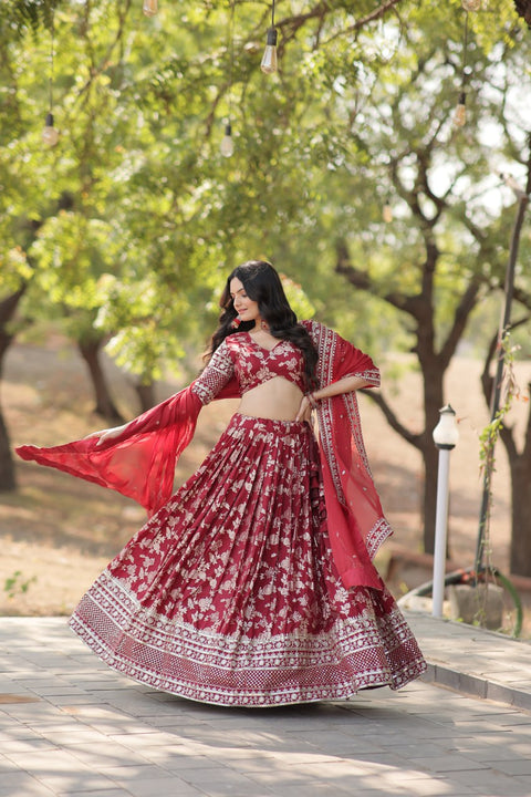 Designer Maroon Dyeable Pure Viscose Jacquard fabric Lehenga Choli & Dupatta Set For Women