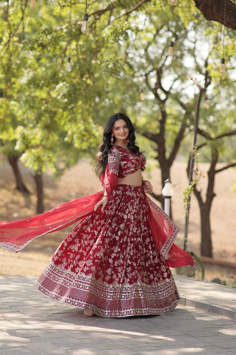 Designer Maroon Dyeable Pure Viscose Jacquard fabric Lehenga Choli & Dupatta Set For Women