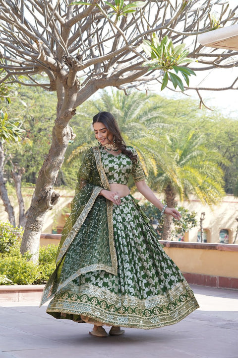 Green Dyeable Pure Viscose Jacquard Lehenga Choli & Dupatta Set For Women