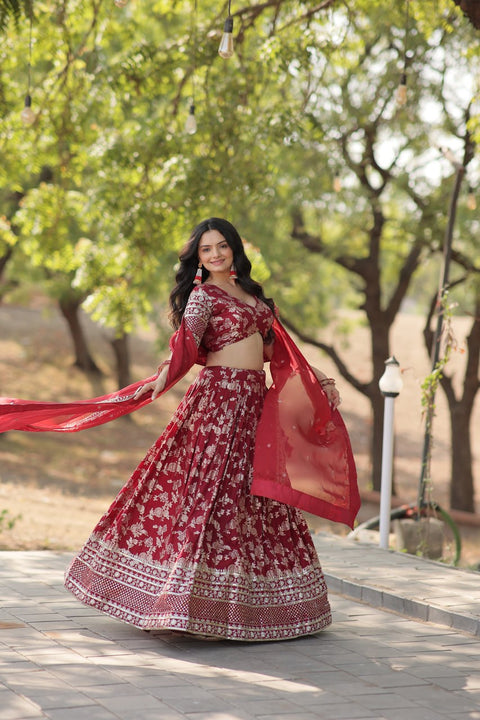 Designer Maroon Dyeable Pure Viscose Jacquard fabric Lehenga Choli & Dupatta Set For Women