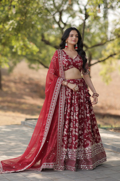 Designer Maroon Dyeable Pure Viscose Jacquard fabric Lehenga Choli & Dupatta Set For Women