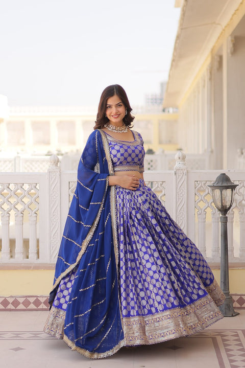 Blue Desirable Women's Fully Flaired Lehenga Made With Faux Georgette Fabrics With sequins Embroidered Blouse For Women