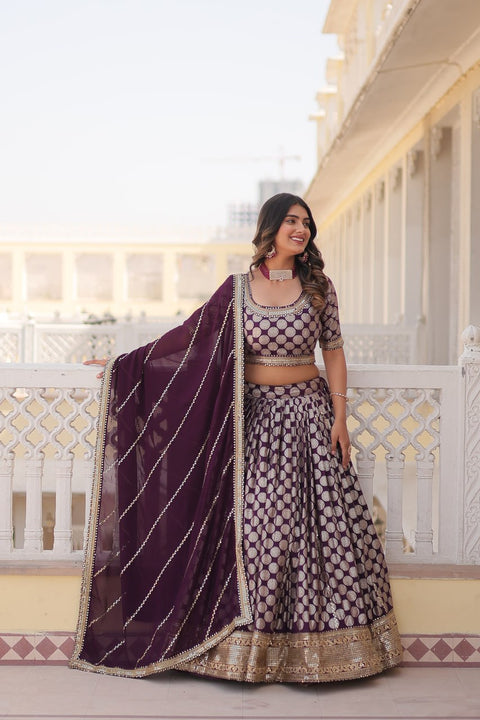 Lavender Desirable Women's Fully Flaired Lehenga Made With Faux Georgette Fabrics With sequins Embroidered Blouse For Women