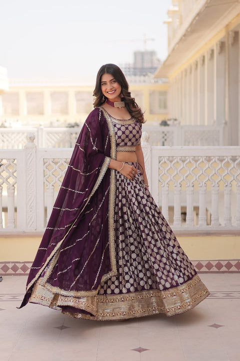 Lavender Desirable Women's Fully Flaired Lehenga Made With Faux Georgette Fabrics With sequins Embroidered Blouse For Women