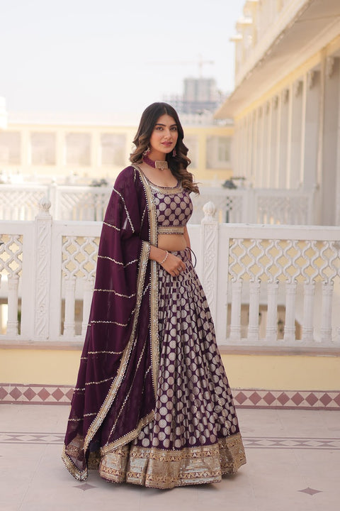 Lavender Desirable Women's Fully Flaired Lehenga Made With Faux Georgette Fabrics With sequins Embroidered Blouse For Women