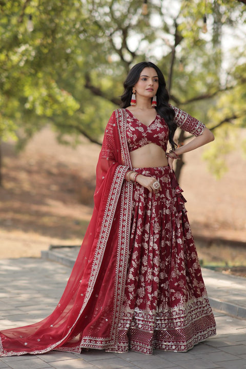 Designer Maroon Dyeable Pure Viscose Jacquard fabric Lehenga Choli & Dupatta Set For Women