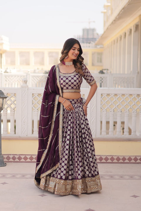 Lavender Desirable Women's Fully Flaired Lehenga Made With Faux Georgette Fabrics With sequins Embroidered Blouse For Women