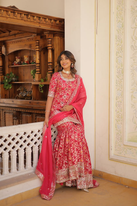 Rani Pink Attractions with this Designer Gharara Made from Viscose Jacquard Sequins & zari Embroidered work Sharara For Woman