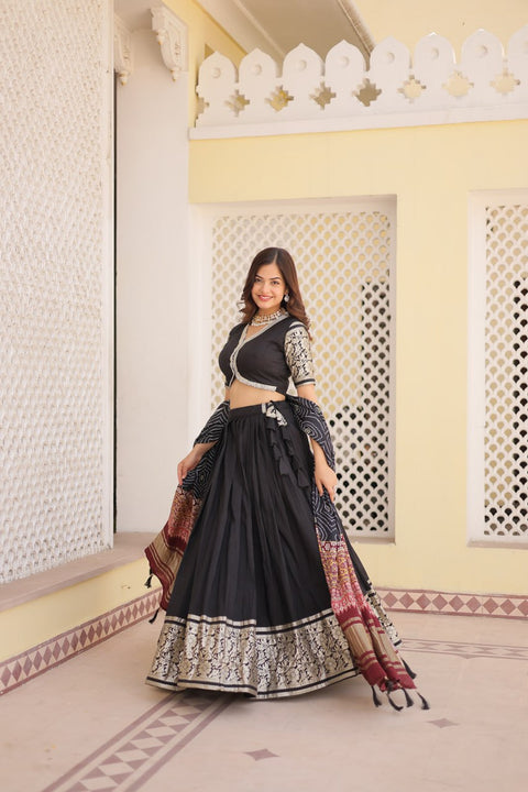 Black allure of Trending Viscose Lehenga Choli With Gajji silk Dupatta. Discover the perfect fusion of elegance for women