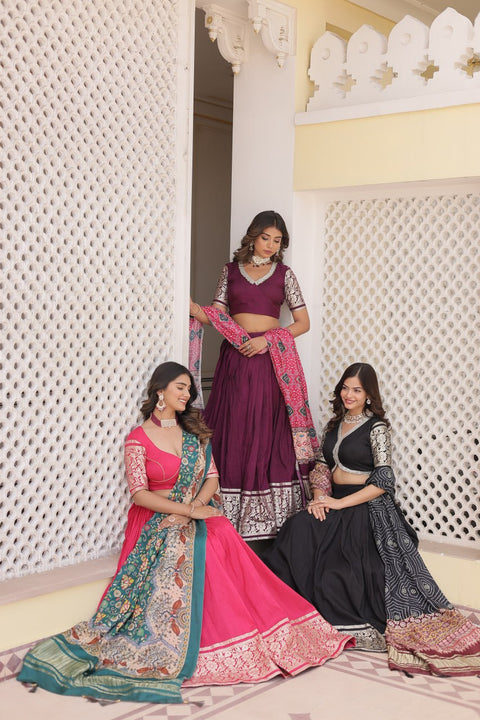 Wine allure of Trending Viscose Lehenga Choli With Gajji silk Dupatta. Discover the perfect fusion of elegance for women