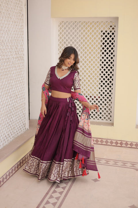 Wine allure of Trending Viscose Lehenga Choli With Gajji silk Dupatta. Discover the perfect fusion of elegance for women