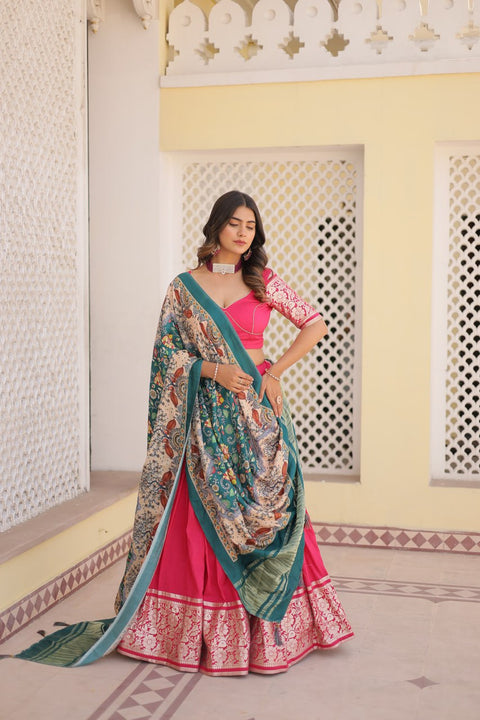 Pink allure of Trending Viscose Lehenga Choli With Gajji silk Dupatta. Discover the perfect fusion of elegance for women