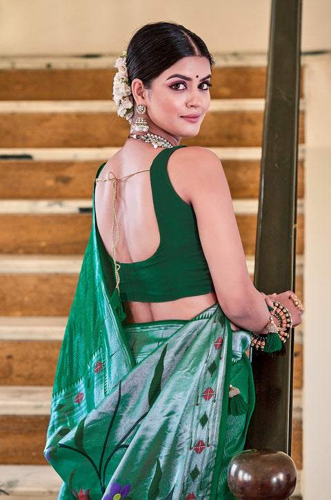 Green Bringing In.... Best Collection Of Dyeing Viscose Paithani Saree For Women