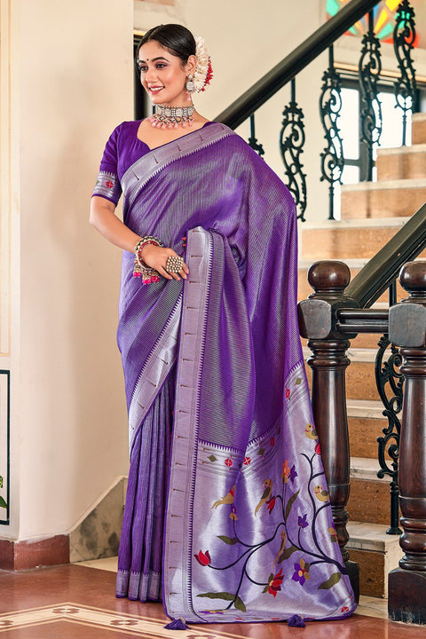 Purple Bringing In.... Best Collection Of Dyeing Viscose Paithani Saree For Women