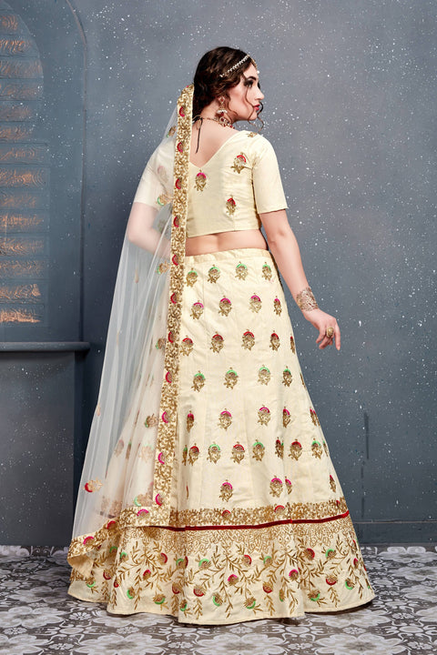 Attractive White Slub Silk lehenga choli dupatta For Women And Girls in USA