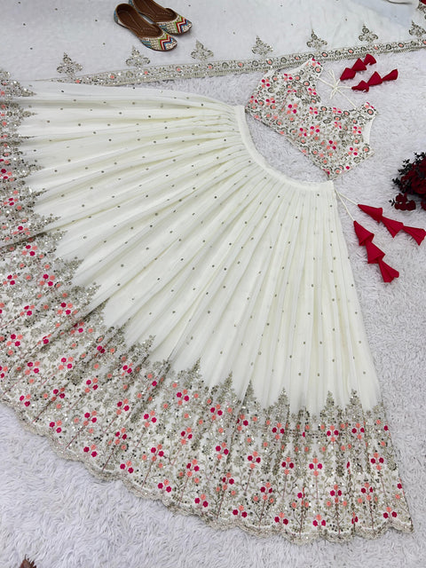 Presenting White New Wedding Collection Lehenga Choli With Full Heavy Embroidery Sequence Work For Women