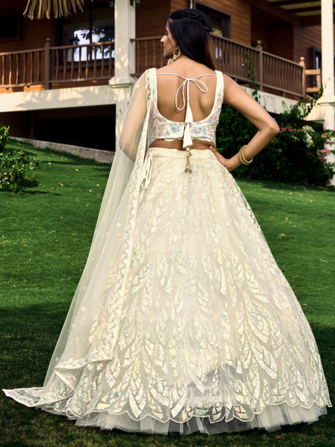 Amazing white partywear sequins lehenga choli for women usa, Indian wedding guest lehenga choli in usa, Free shipping lehenga choli - ReadyToWearshop