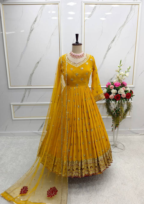 Heavy Fox Georgette Gown -Pent  Dupatta Set Anarkali Fully Stitched Ready To Wear For Women