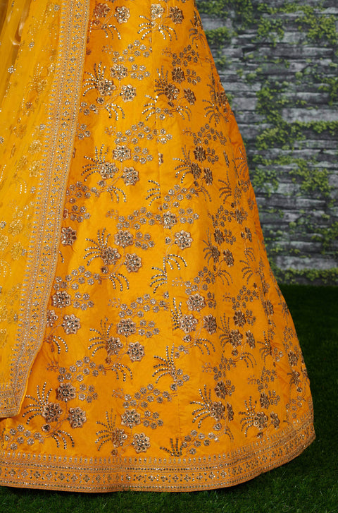 Yellow Wedding wear Heavy Lehenga Choli for Women with Dupatta Sequence Lehenga Choli In USA