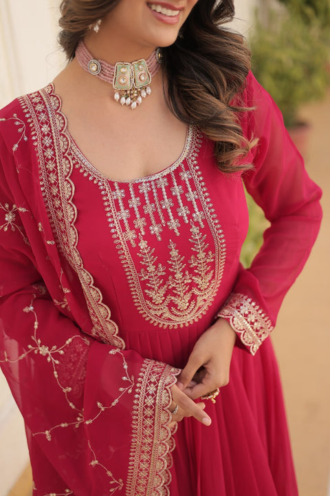 Pink Stunning outfit Made from Faux Blooming And Sequins Embroidered Work Gown For Woman