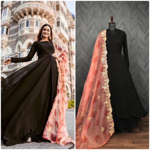 The Black beautiful flaired floor touch gown comes along with cotton lining with dupatta for woman