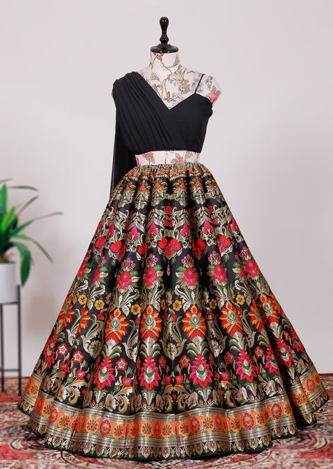 Black Step into with our best lehenga weaved perfectly and beautifully crafted with Banarasi design For Women